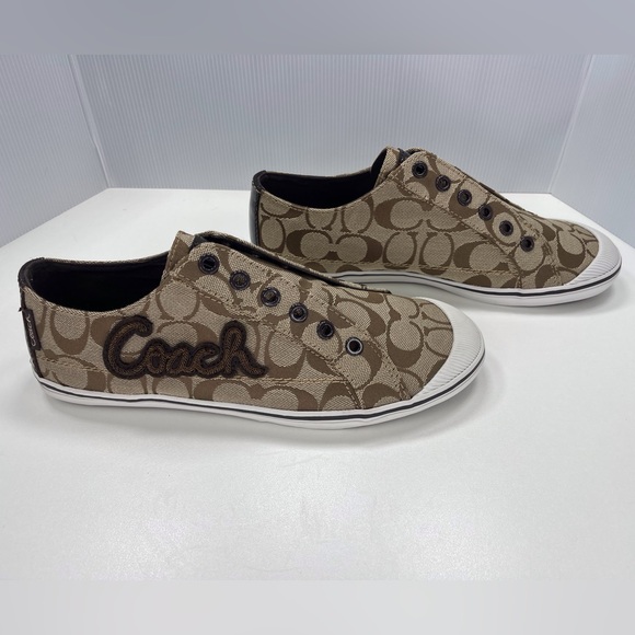 Coach Shoes - Coach Keeley Khaki Signature C Sneakers Slip On Shoes, Size 9.5